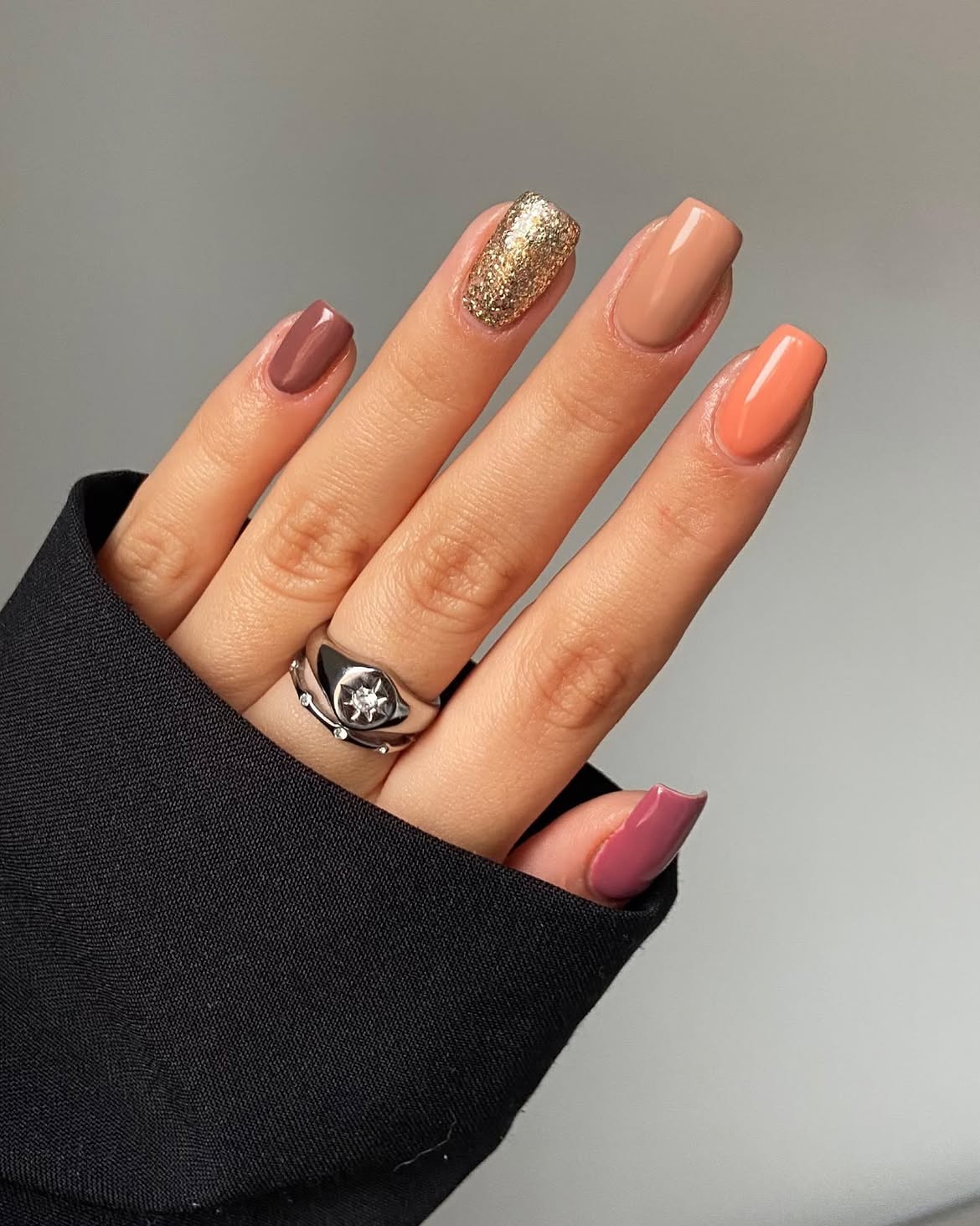 Mismatched Autumn Tones With Gold Glitter Accent