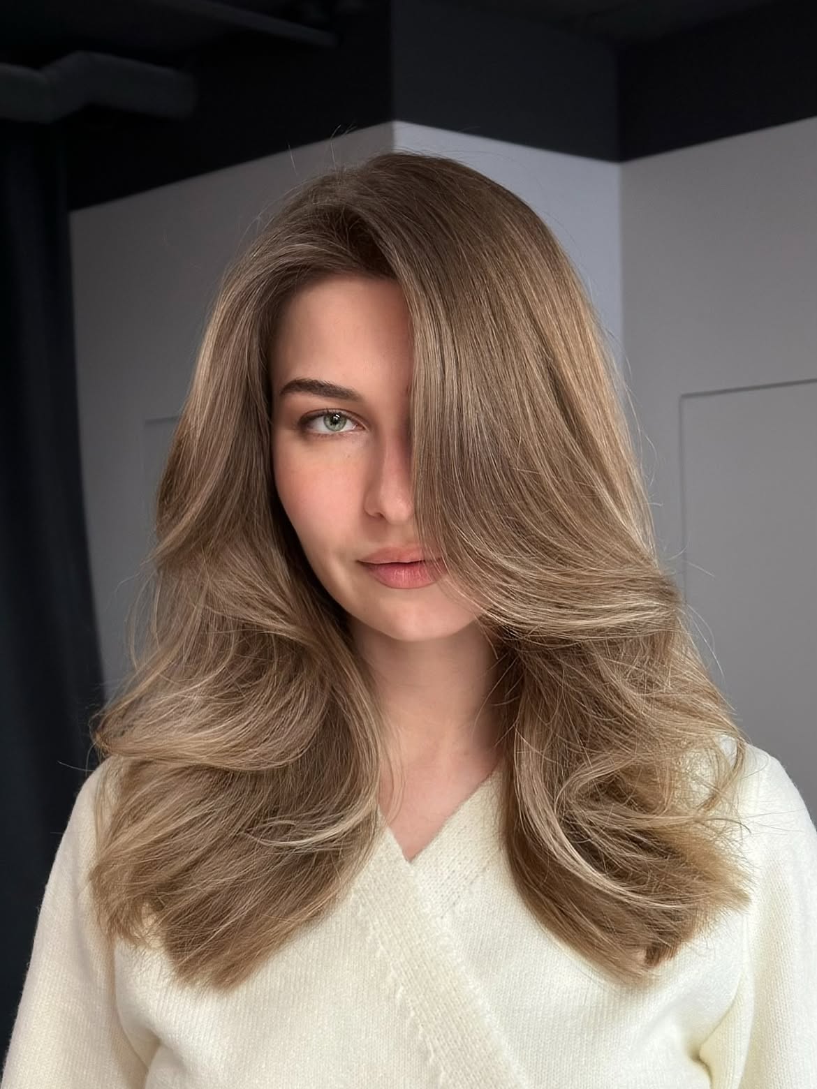Modern Bardot Blowout With Caramel Balayage