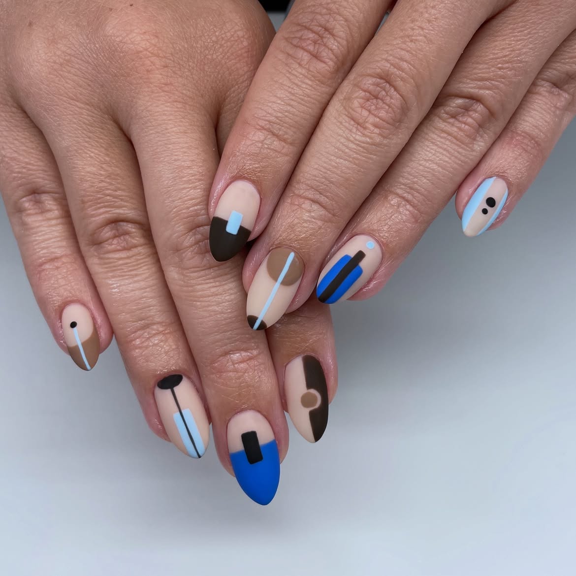 Modern Geometric Abstract Matte Almond Nails