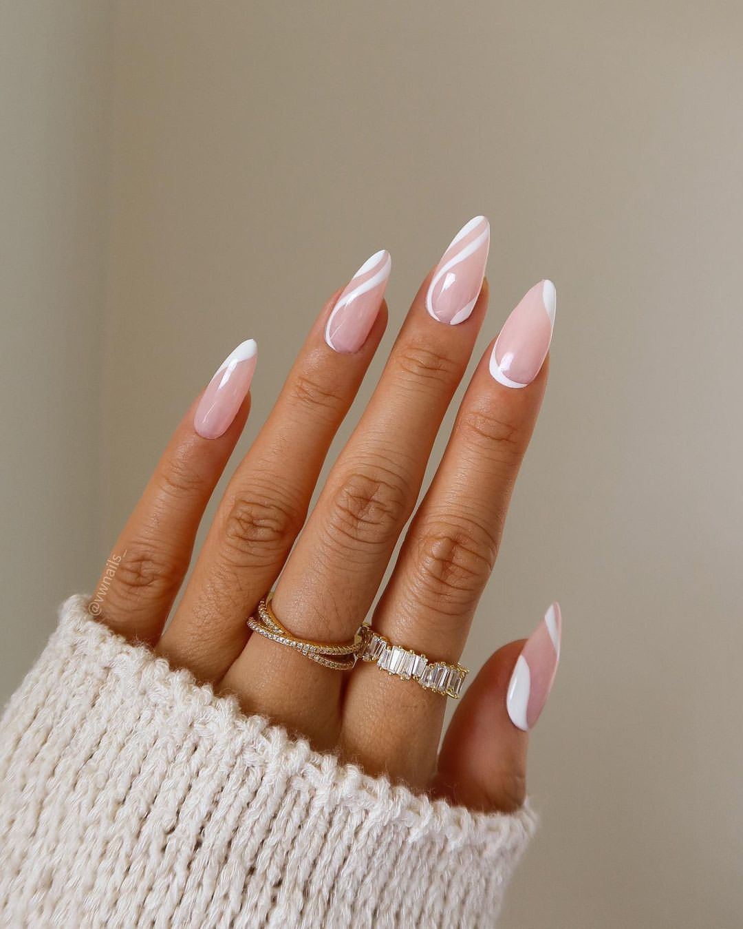 Modern Pastel Pink Swirl French Tips