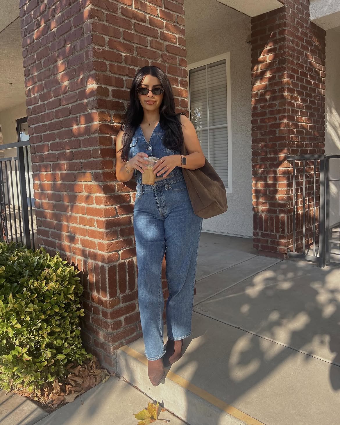 Monochromatic Denim Vest And Jeans Look