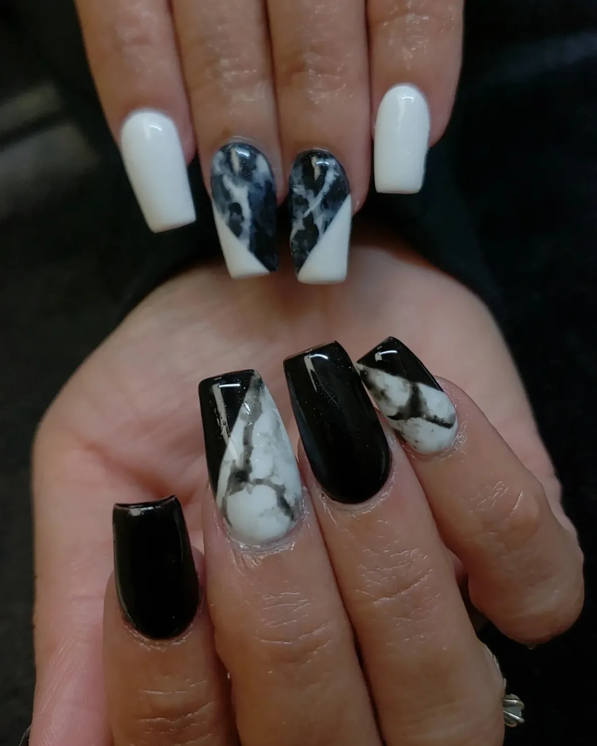 Monochromatic Marble Classic Coffin Nails