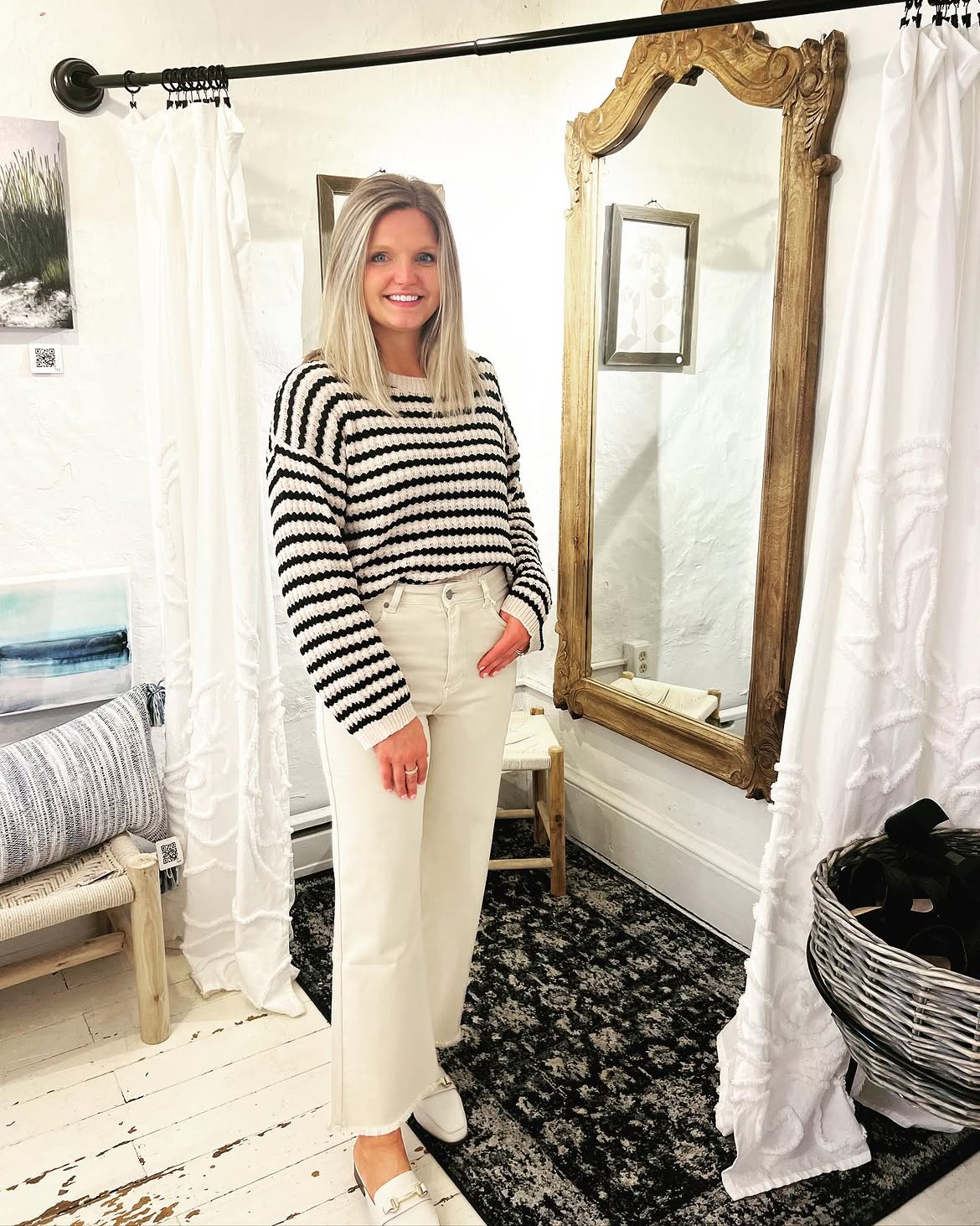 Monochrome Stripes And Cream Wide Leg Jean