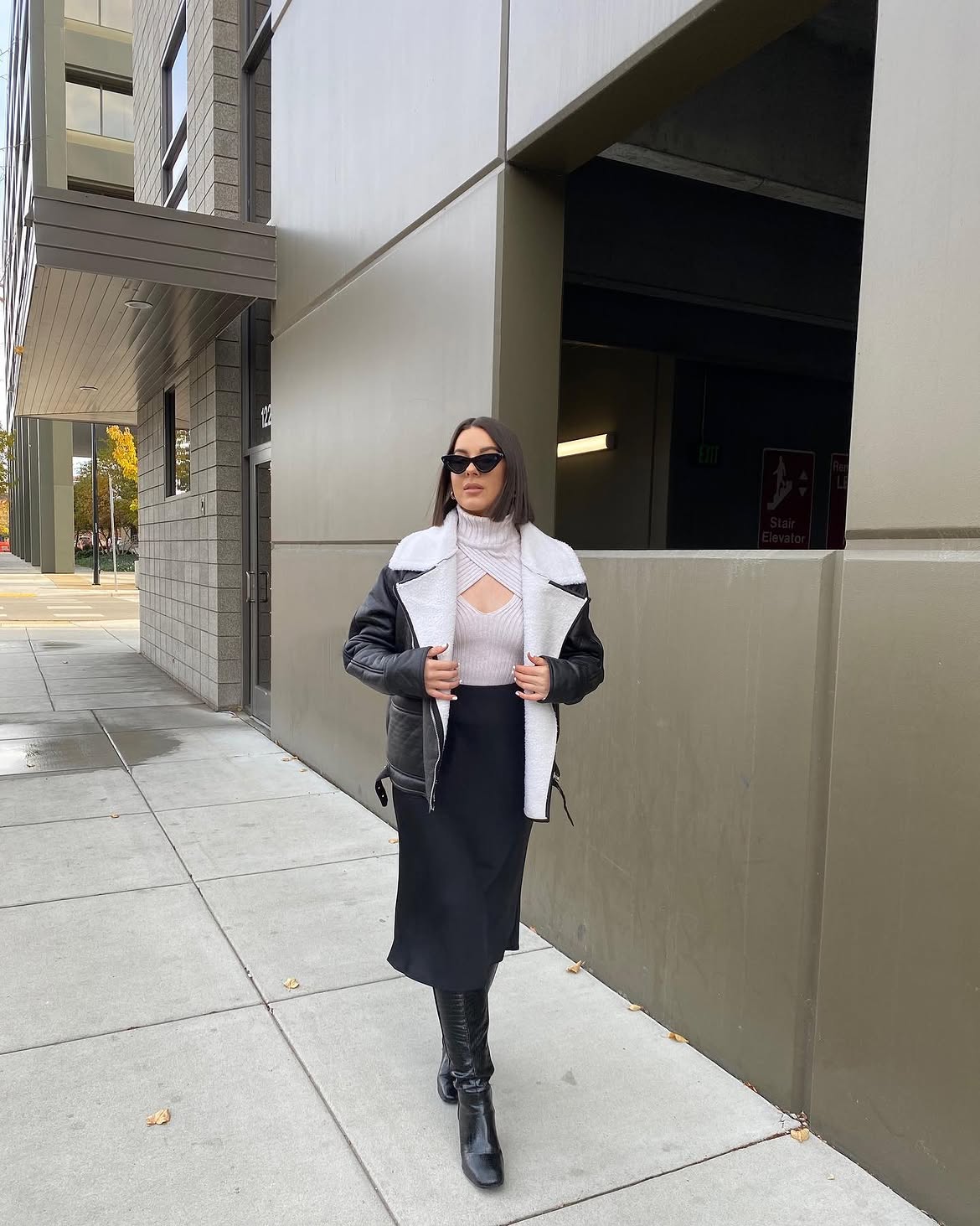 Moto Luxe&nbsp;Black Skirt and Boots Outfit