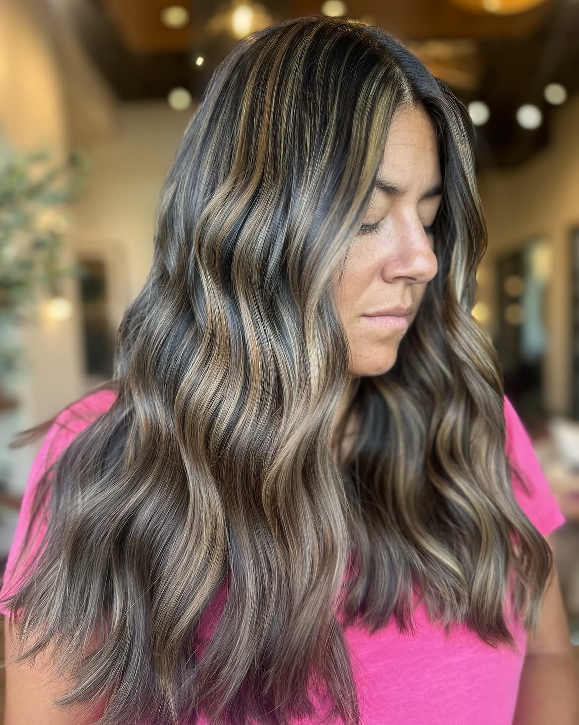 Mushroom Brown Balayage With Honey Blonde Highlights