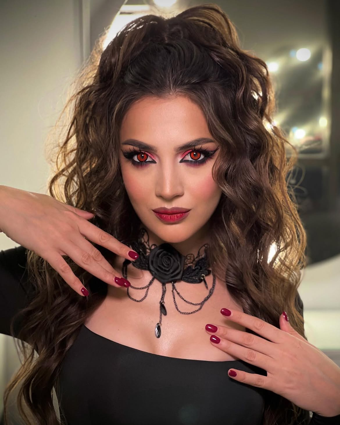 Mysterious Voluminous Dark Auburn Curls