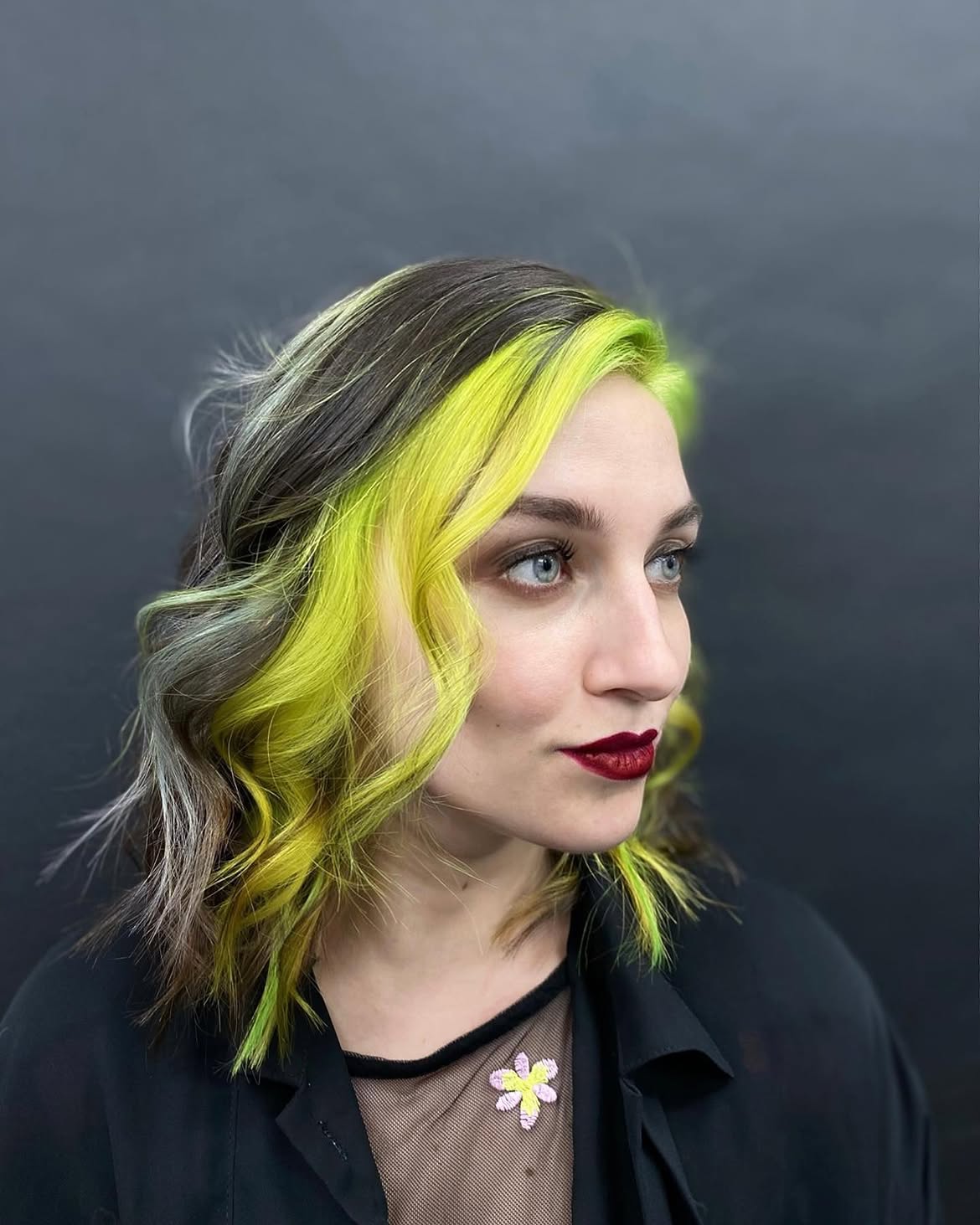 Neon Lime Money Piece With Dark Waves