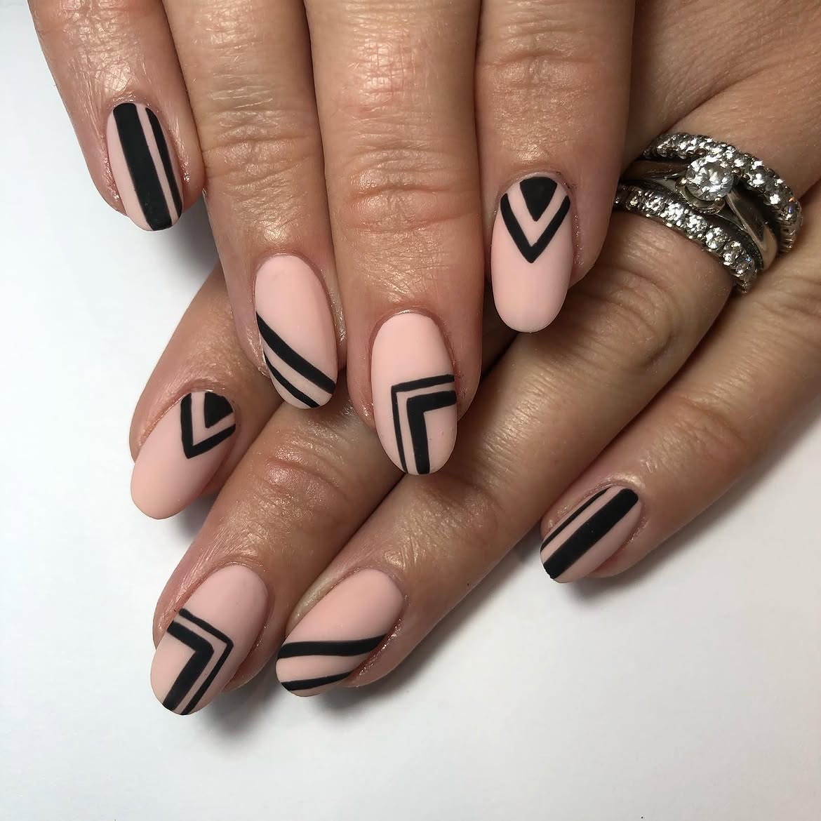 Nude Matte with Black Geometric Accents