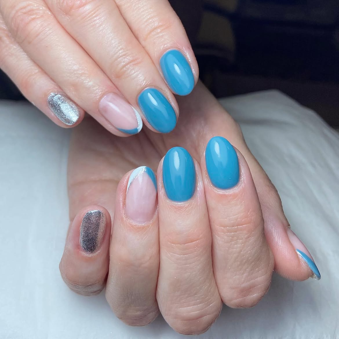 Ocean Blue French Tip with Silver Accent