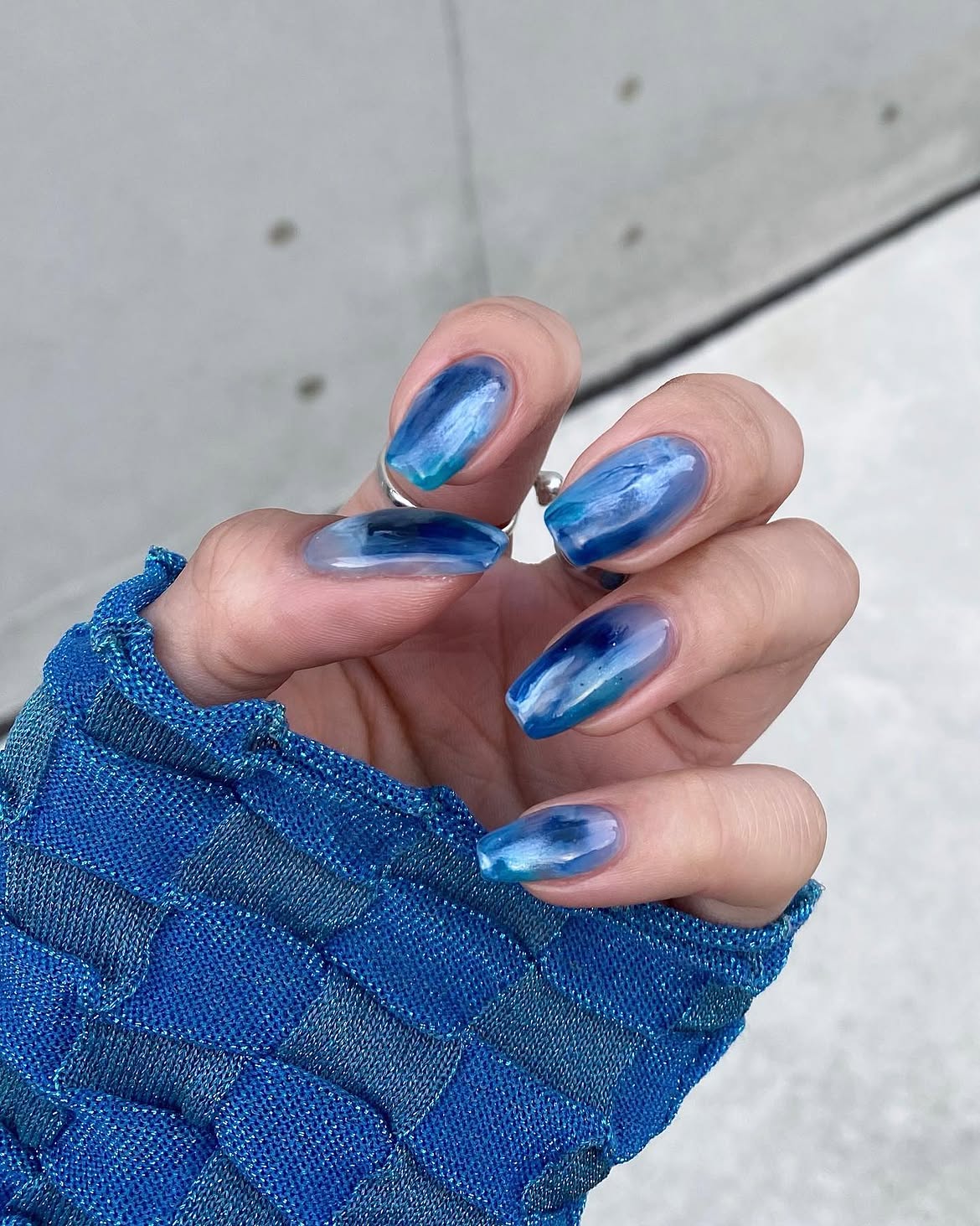 Ocean Swirl Glossy Coffin Nails