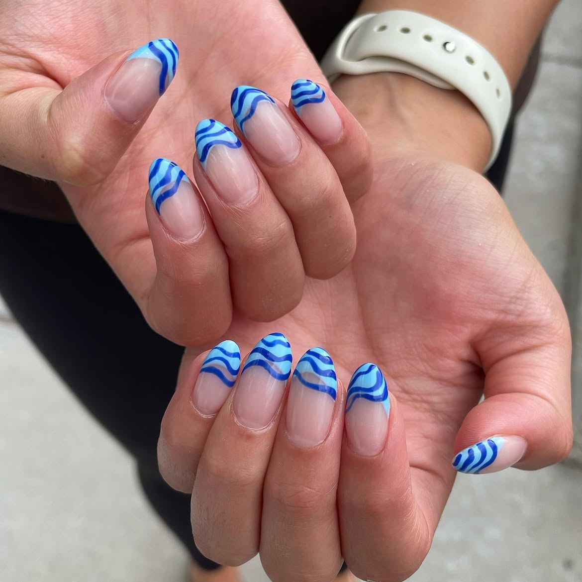 Ocean Wave French Tip Almond Nails