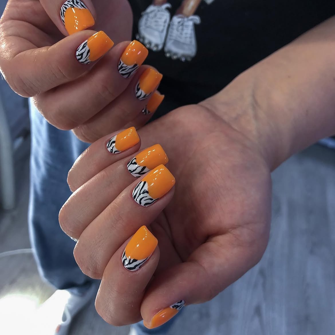 Orange and Zebra Print French Tips