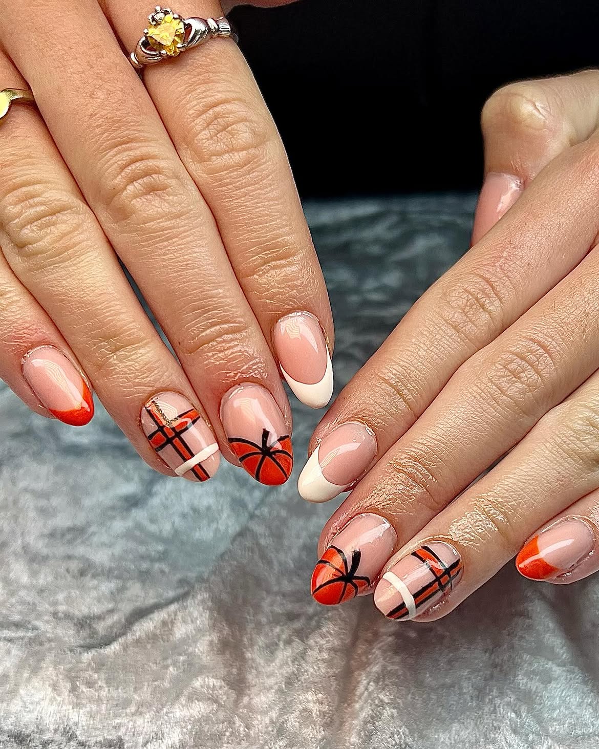 Orange Plaid Pumpkin French Tips