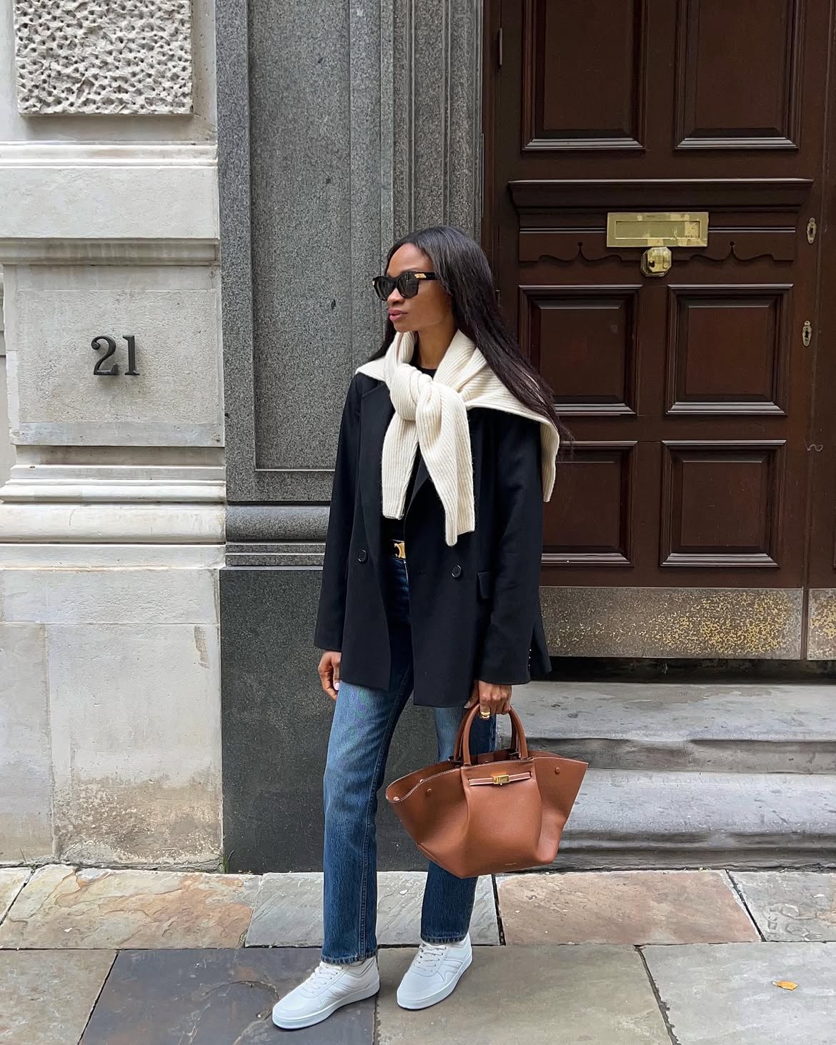 Oversized Black Blazer With Denim And Luxe Tote