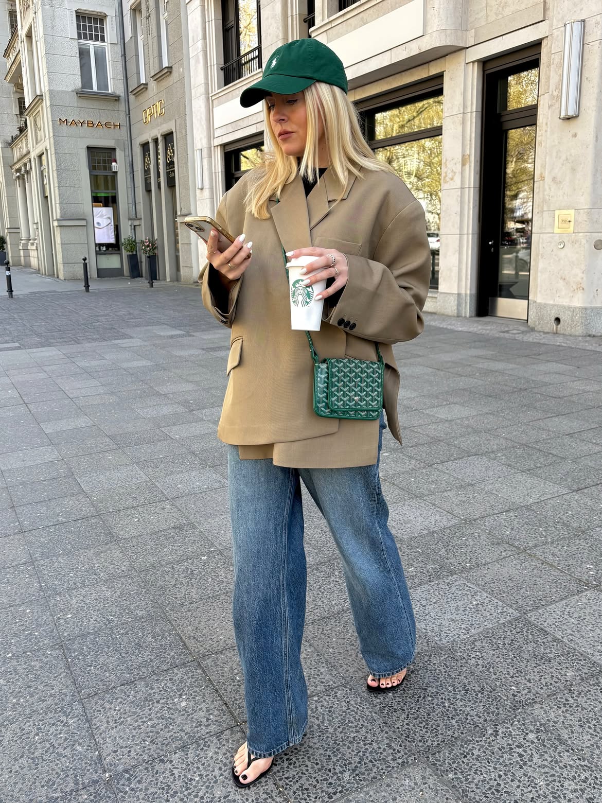 Oversized Camel Blazer With Wide Leg Jeans