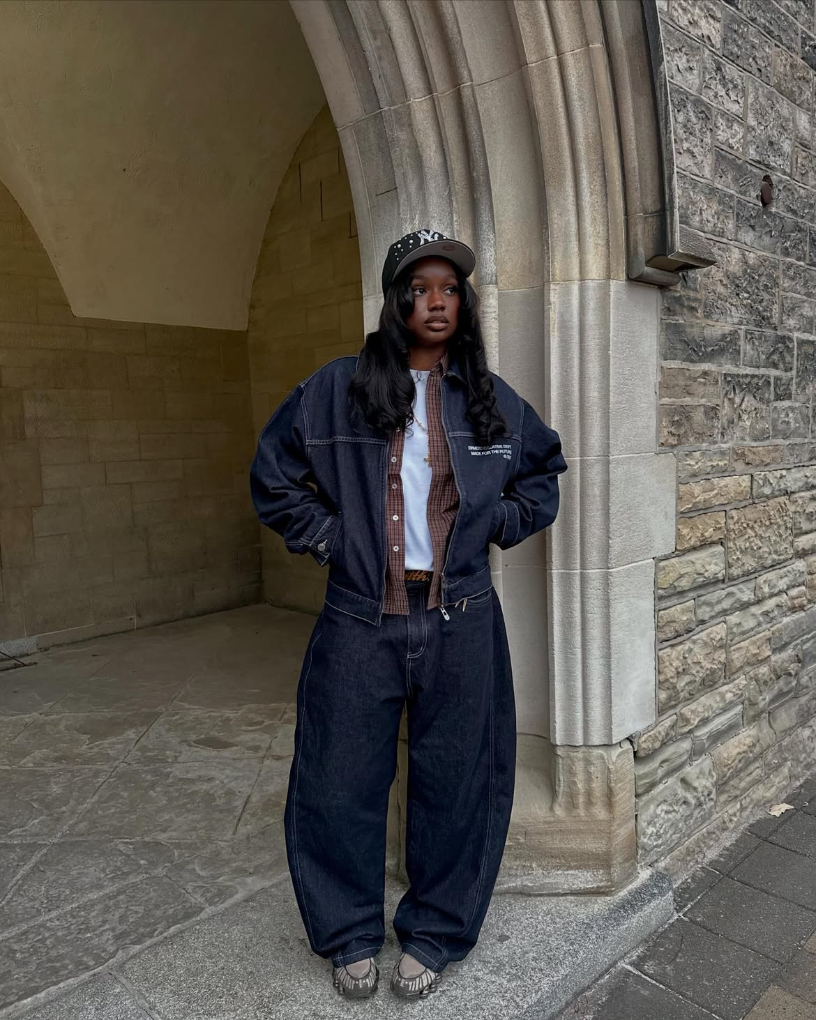 Oversized Denim Suit With Graphic Tee Layer