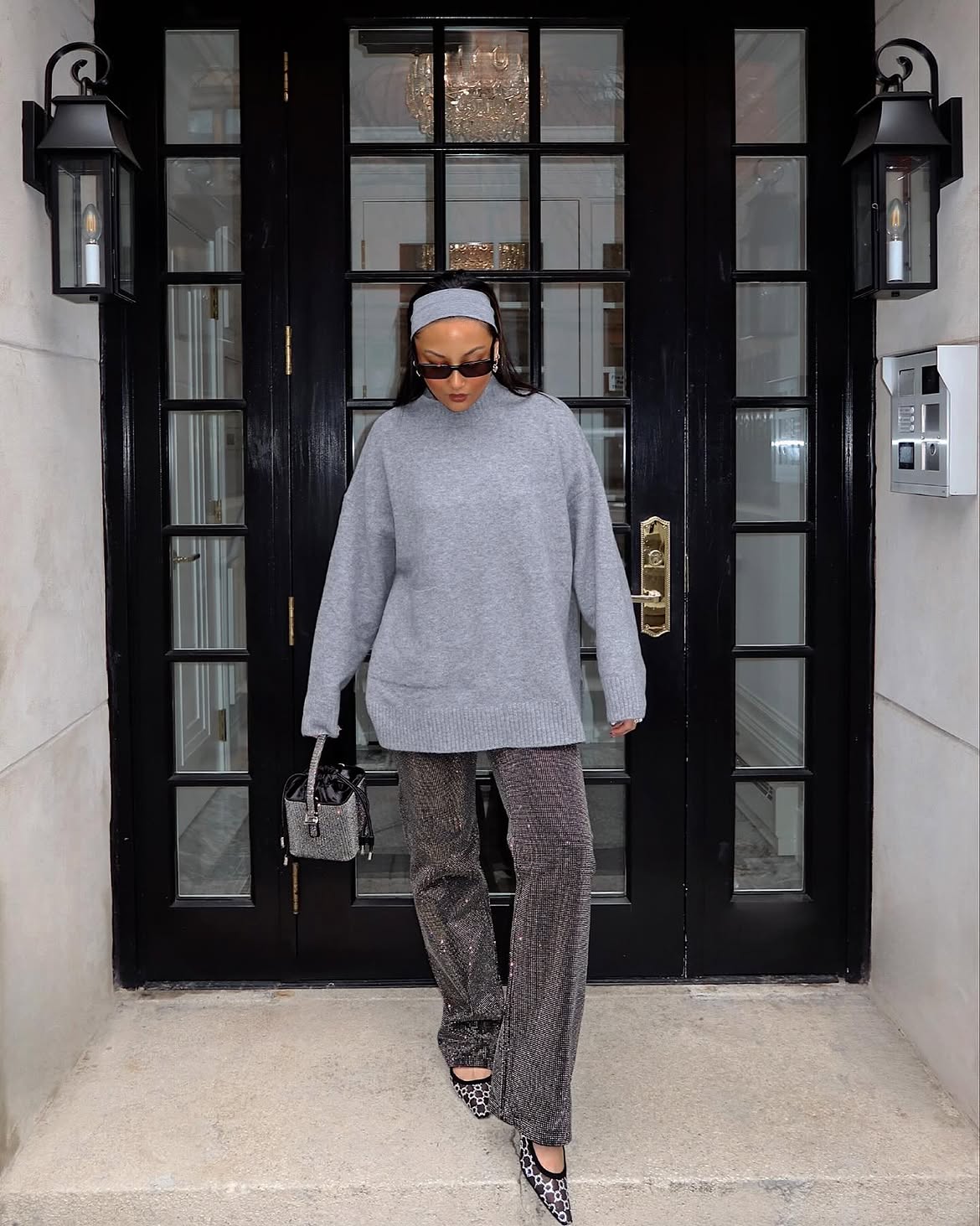 Oversized Grey Sweater With Sparkly Trousers