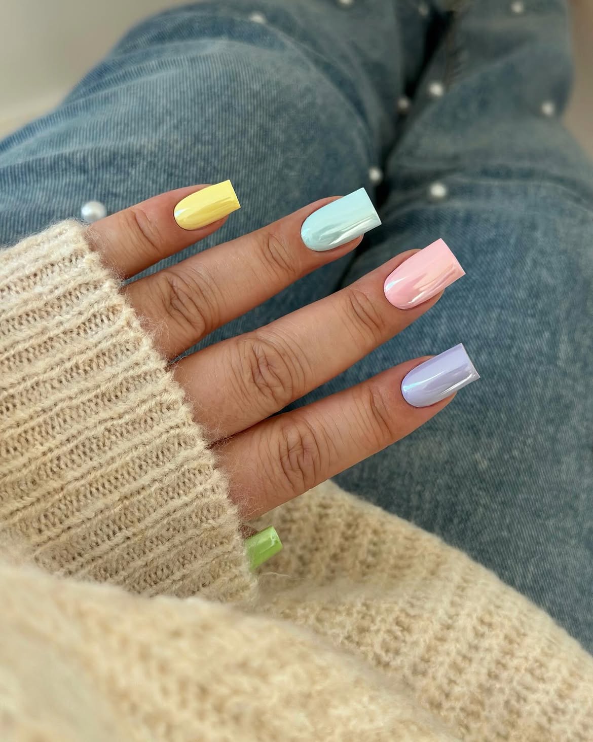 Pastel Chrome Square Nails