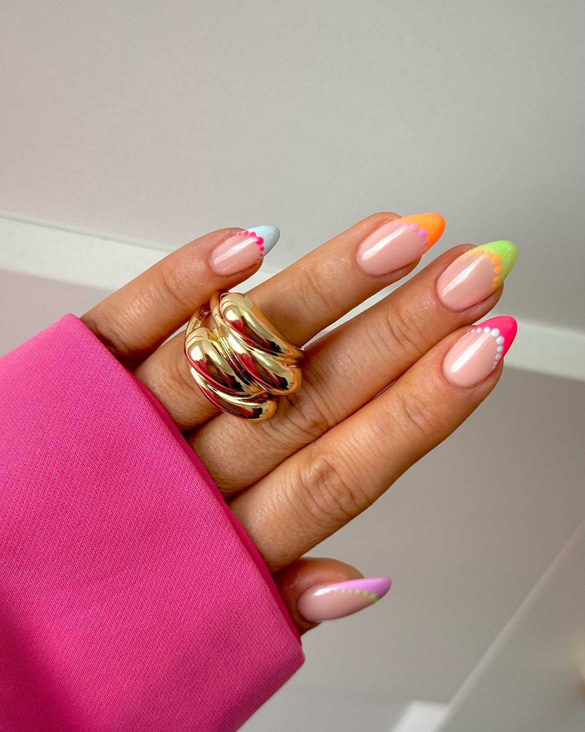 Pastel French Tips With Dot Accents