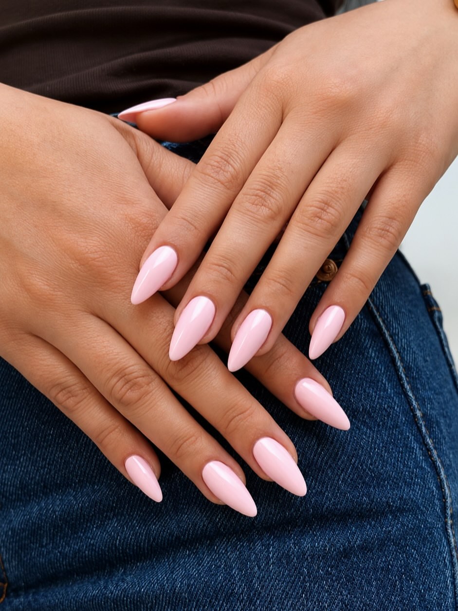 Pastel Pink Stiletto Gel Nails