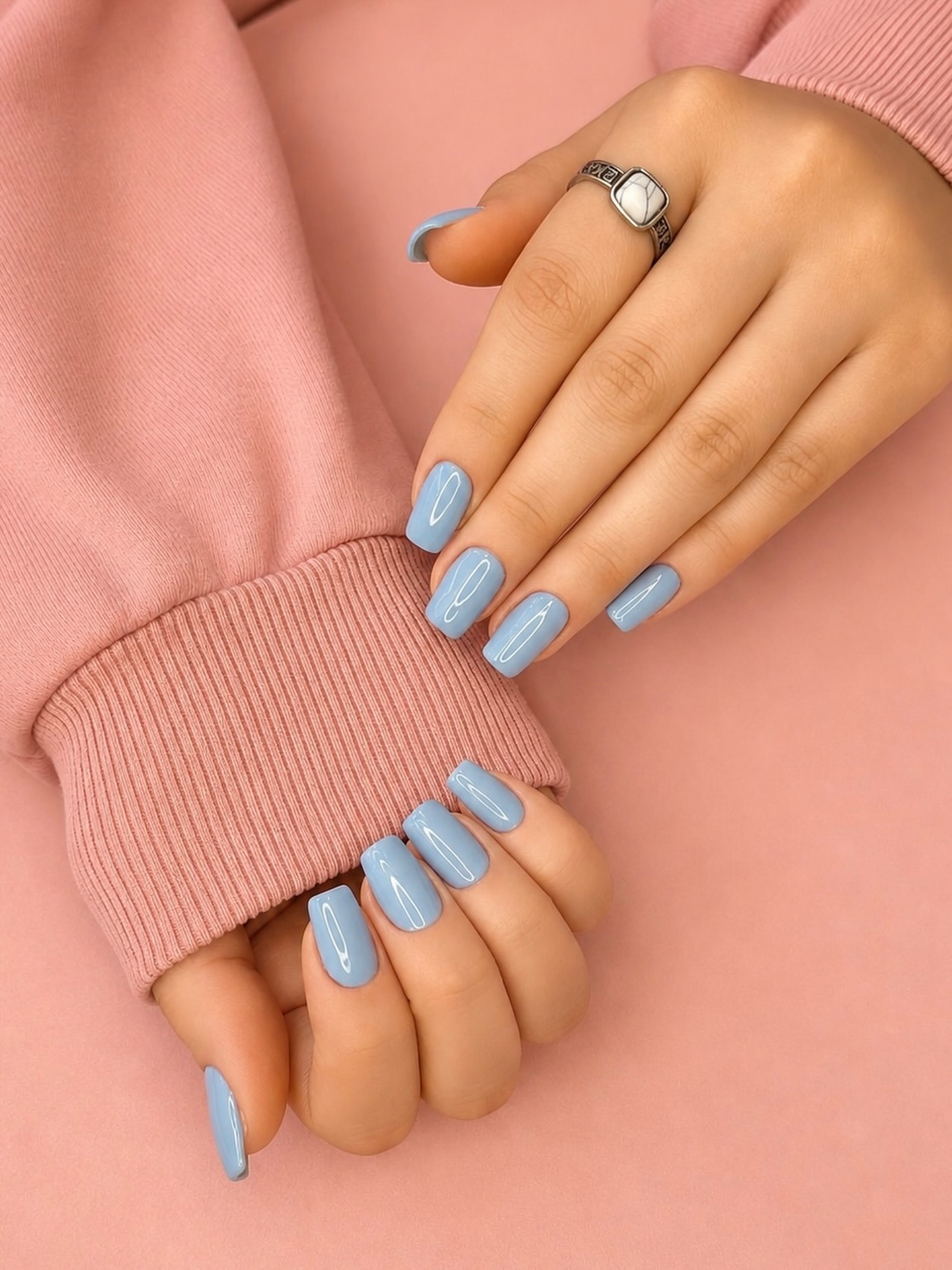 Periwinkle Blue Glossy Square Nails