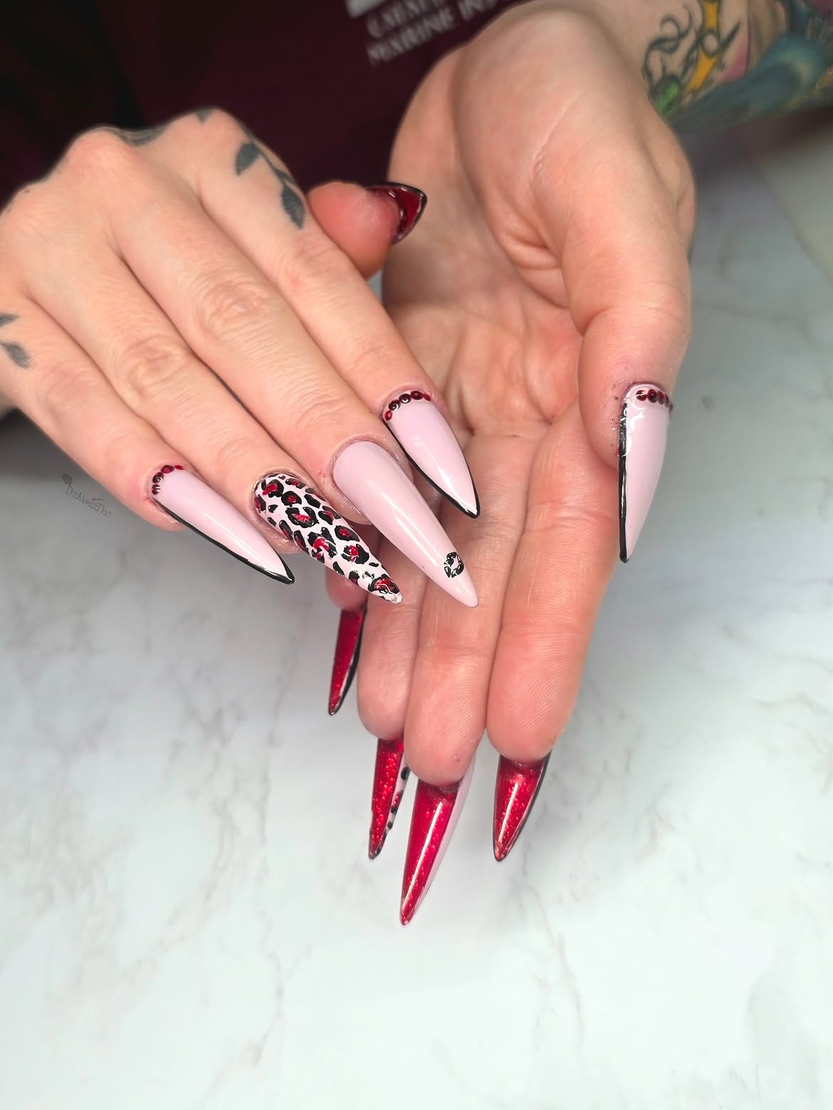 Pink Leopard Accents with Glittered Red Stilettos
