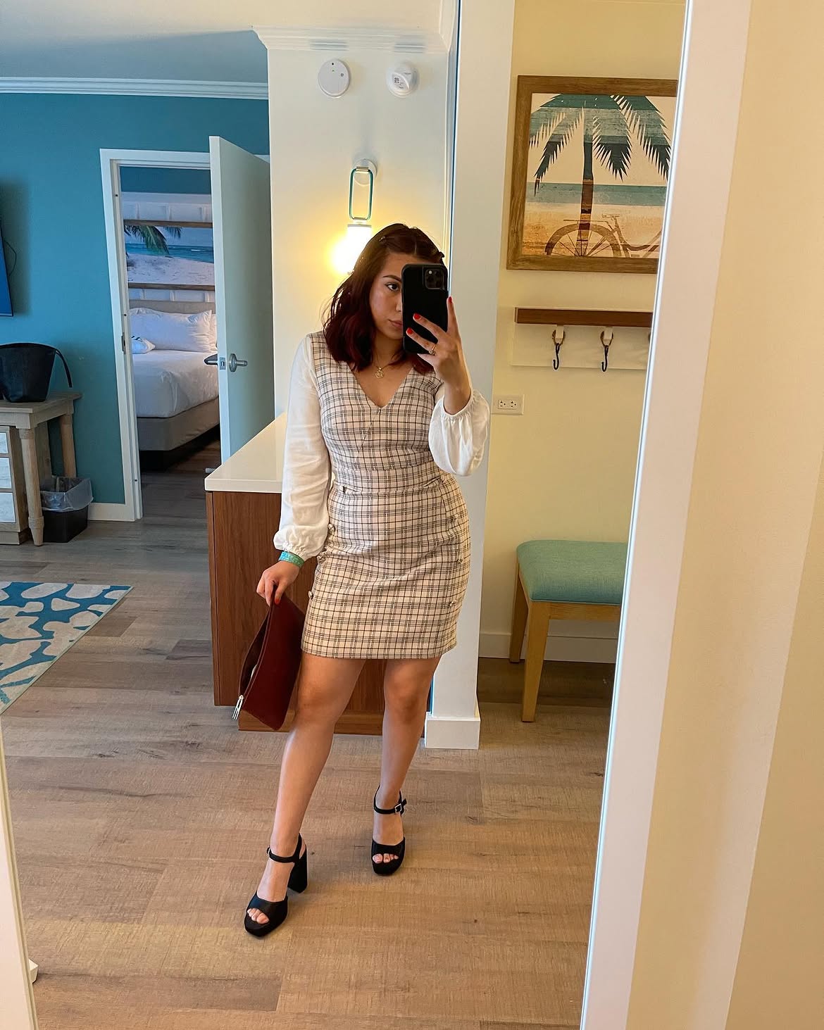 Plaid Mini Dress With Statement Sleeves