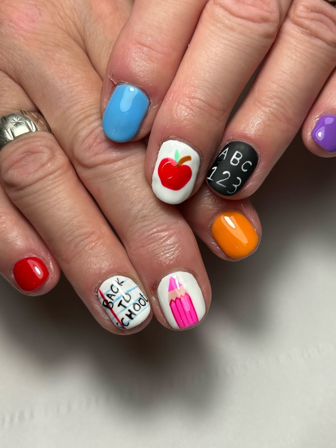 Playful Back To School Pencil And Apple Nails