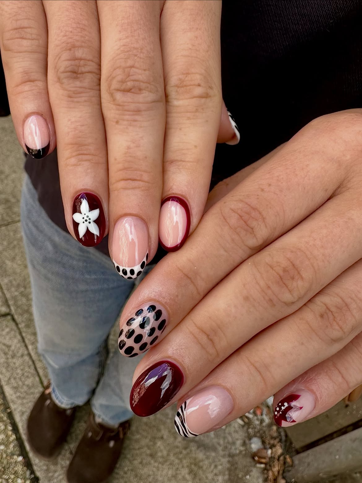 Playful Mixed Media Cherry Red Oval Nails