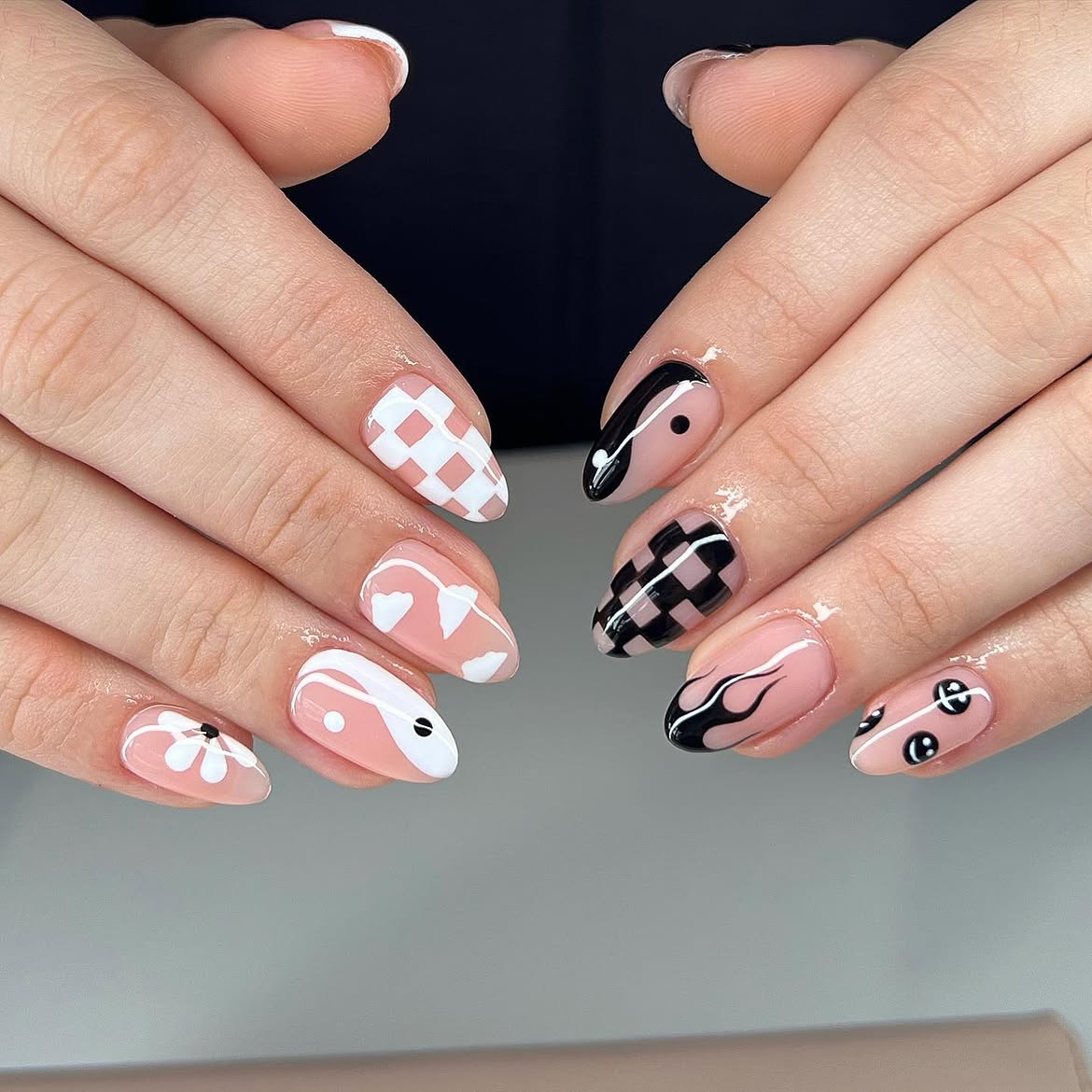 Playful Pink and White Nail Art Mix