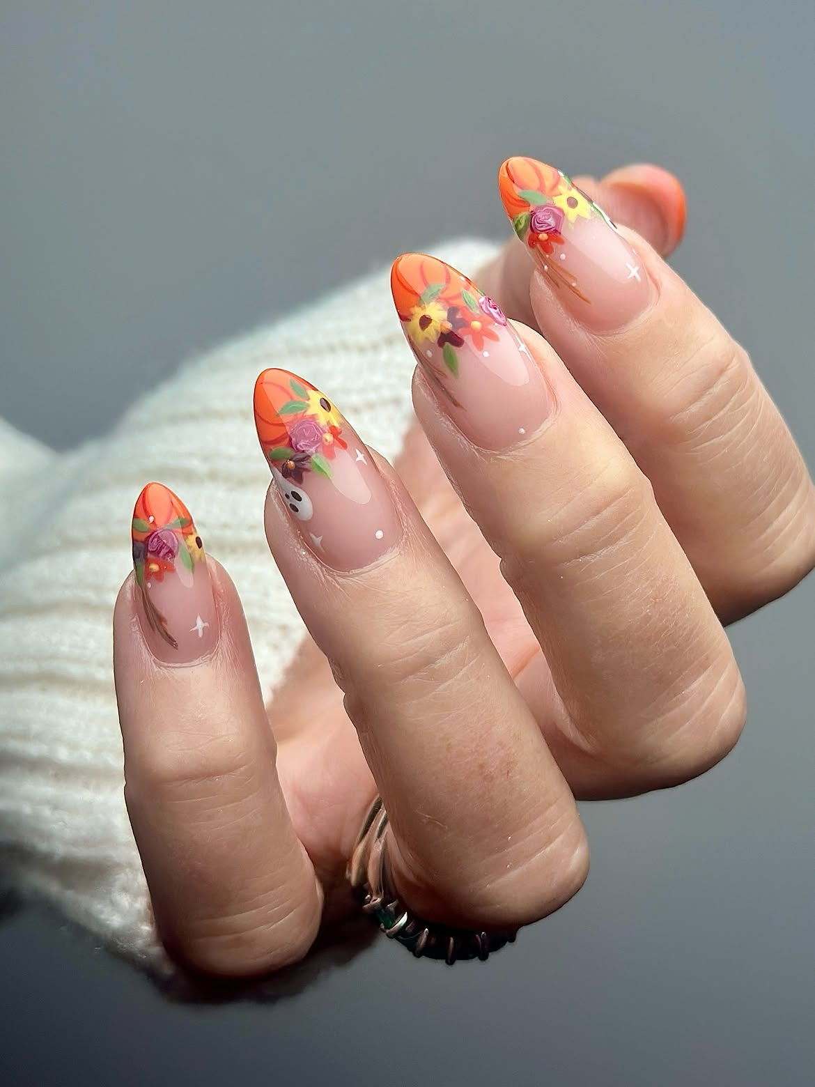 Pumpkin Patch French Tip Almond Nails