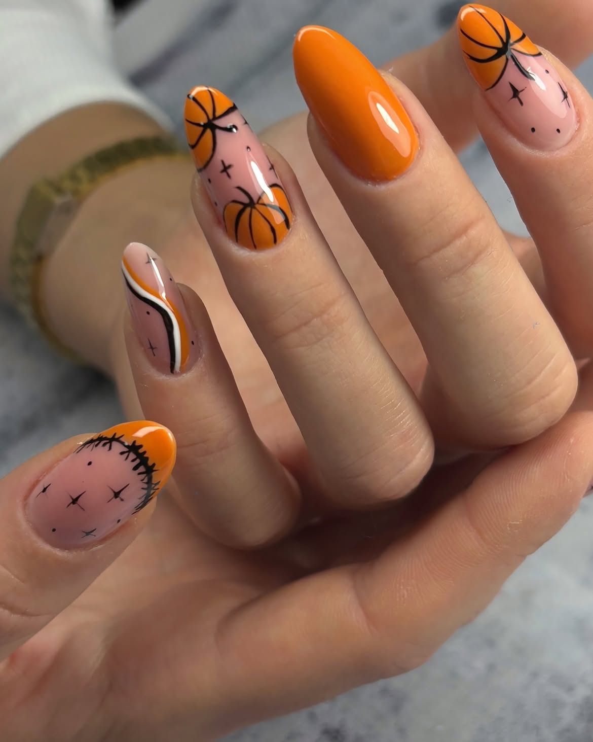 Pumpkin Patch Orange Almond French Tip Nails