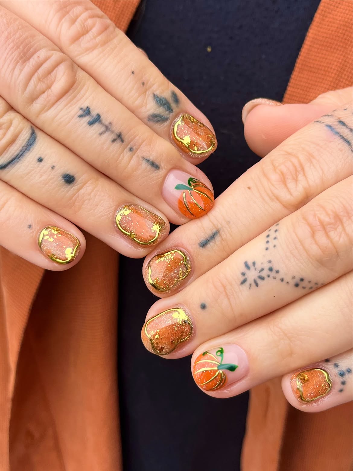 Pumpkin Spice Glazed Donut Nails With Gold Outline