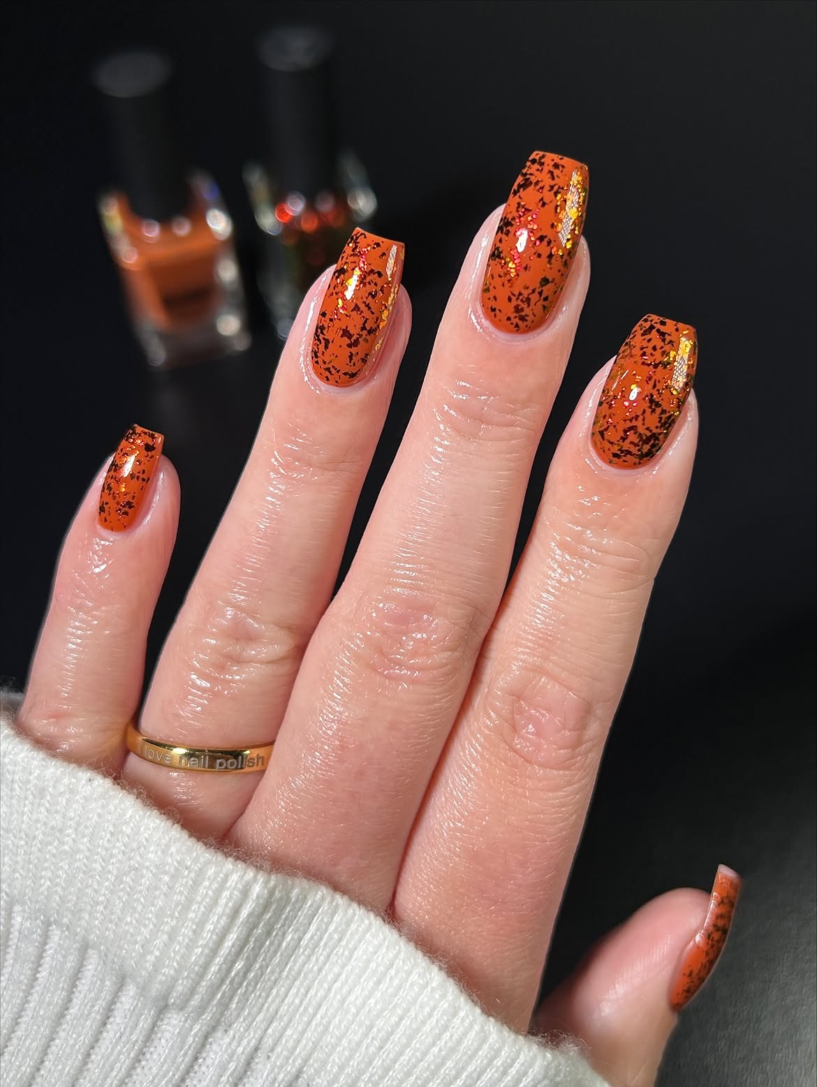 Pumpkin Spice Glitter Flake Square Nails