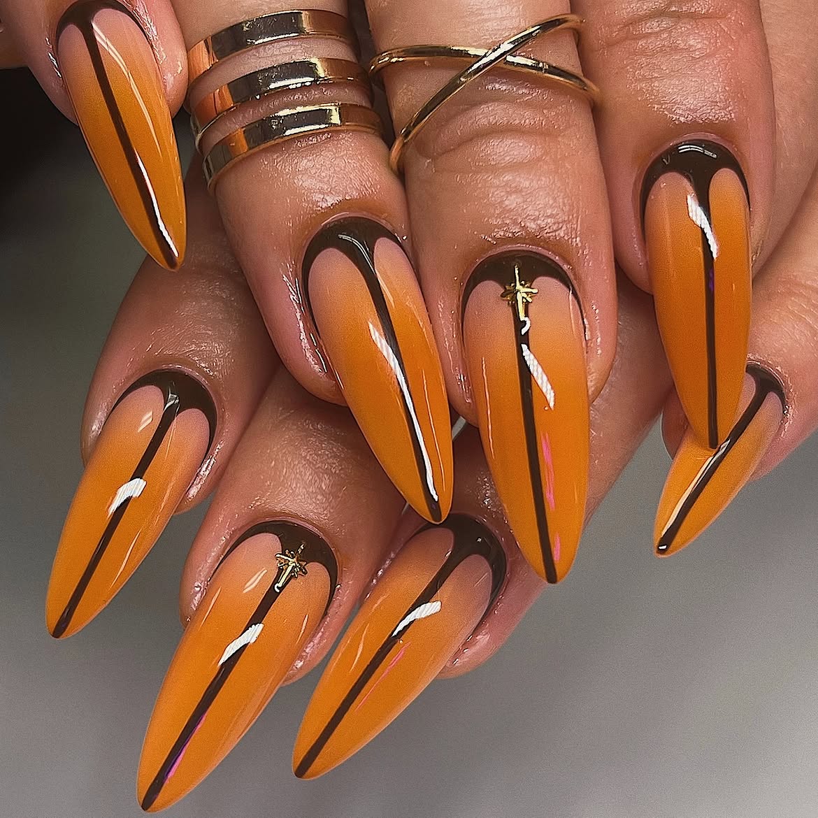 Pumpkin Spice Latte Ombre Stiletto Nails