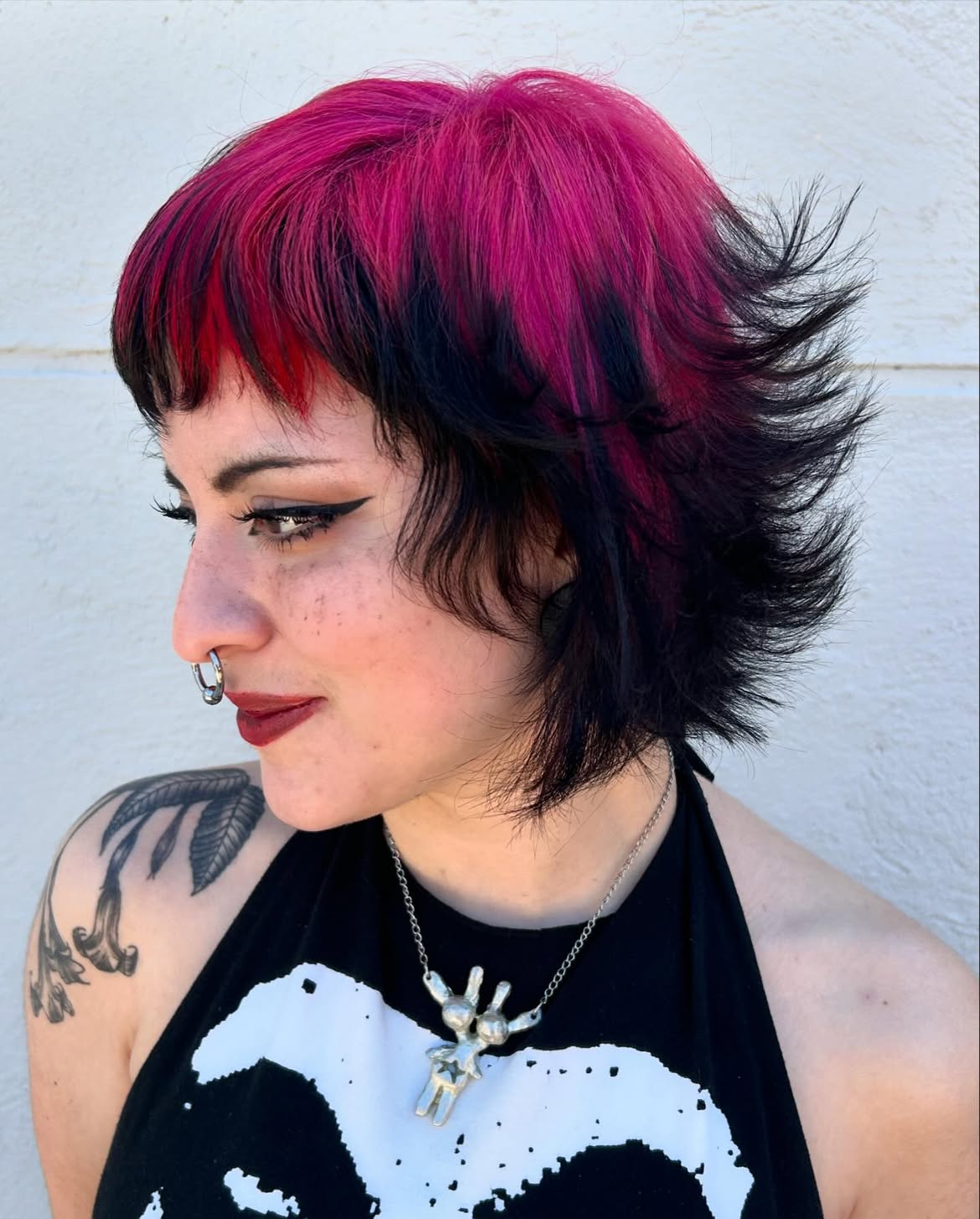 Punk Pink And Black Shaggy Mullet Cut