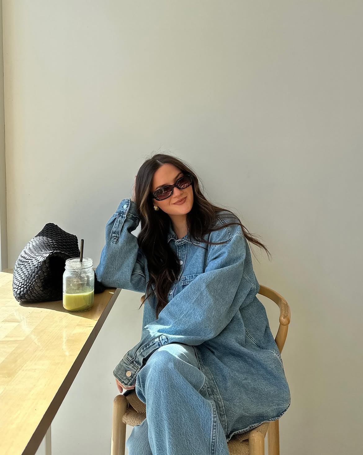 Relaxed Denim Oversized Shirt And Wide Leg Jeans