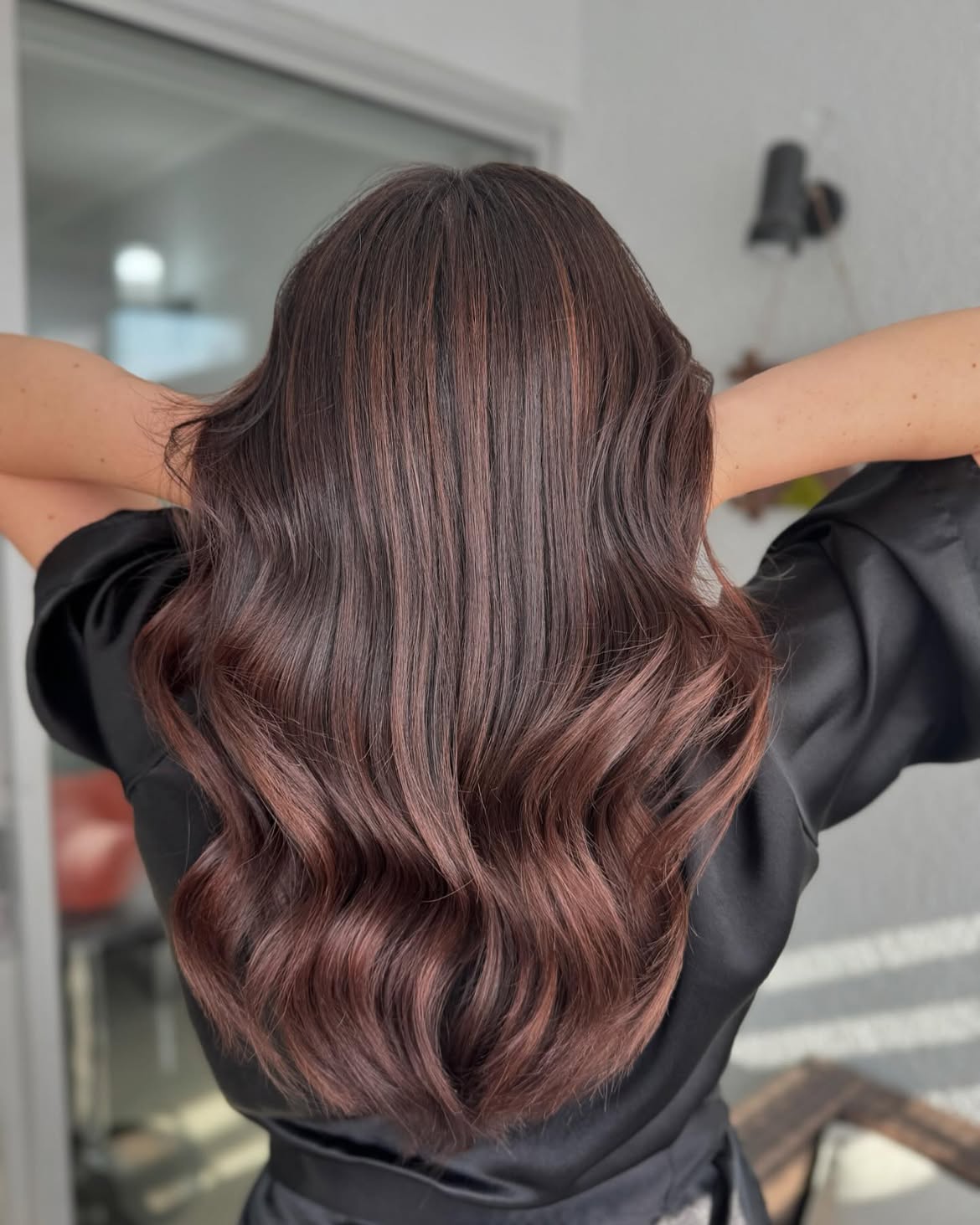 Rich Auburn Balayage With Loose Waves