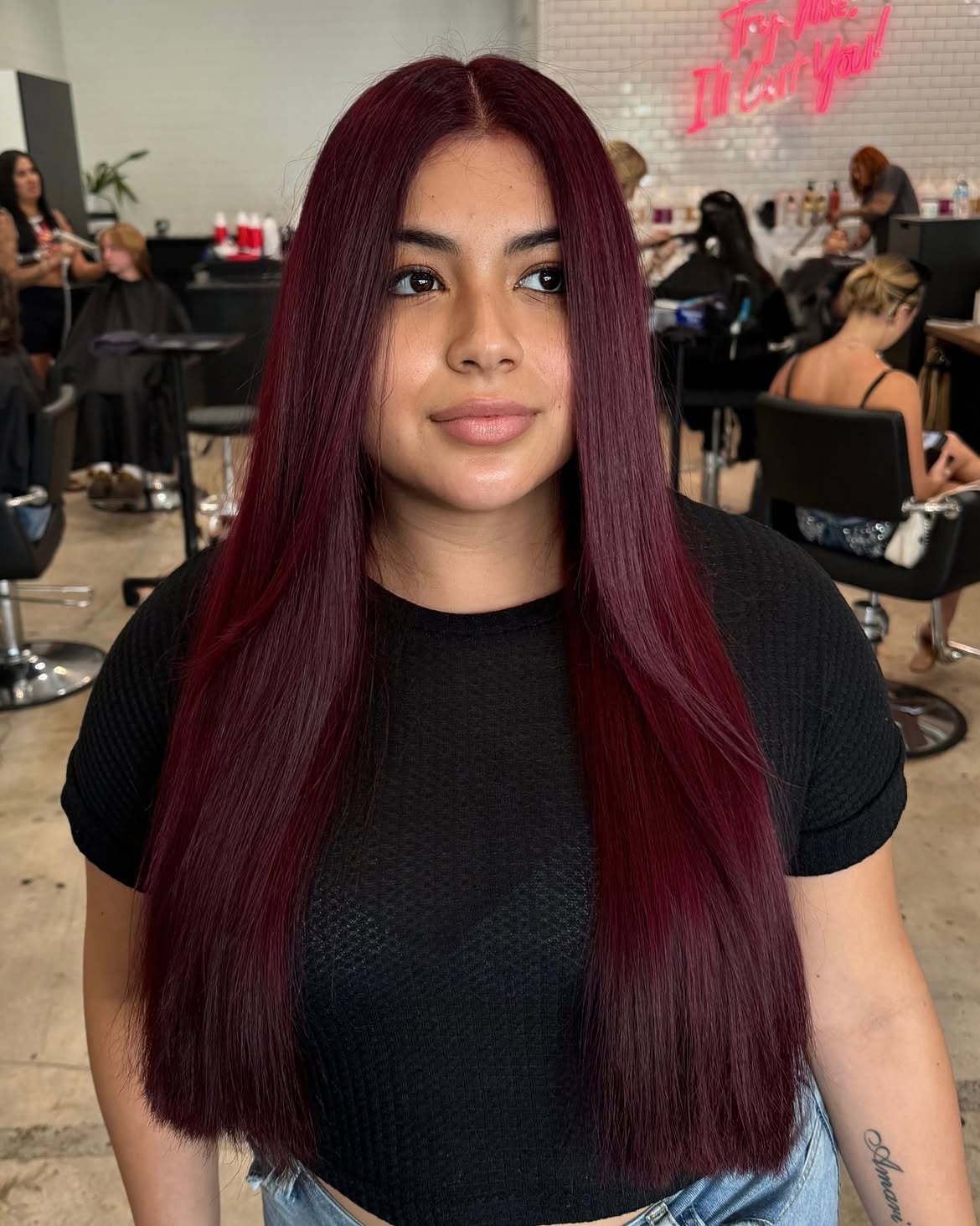 Rich Cherry Cola Long Straight Hair