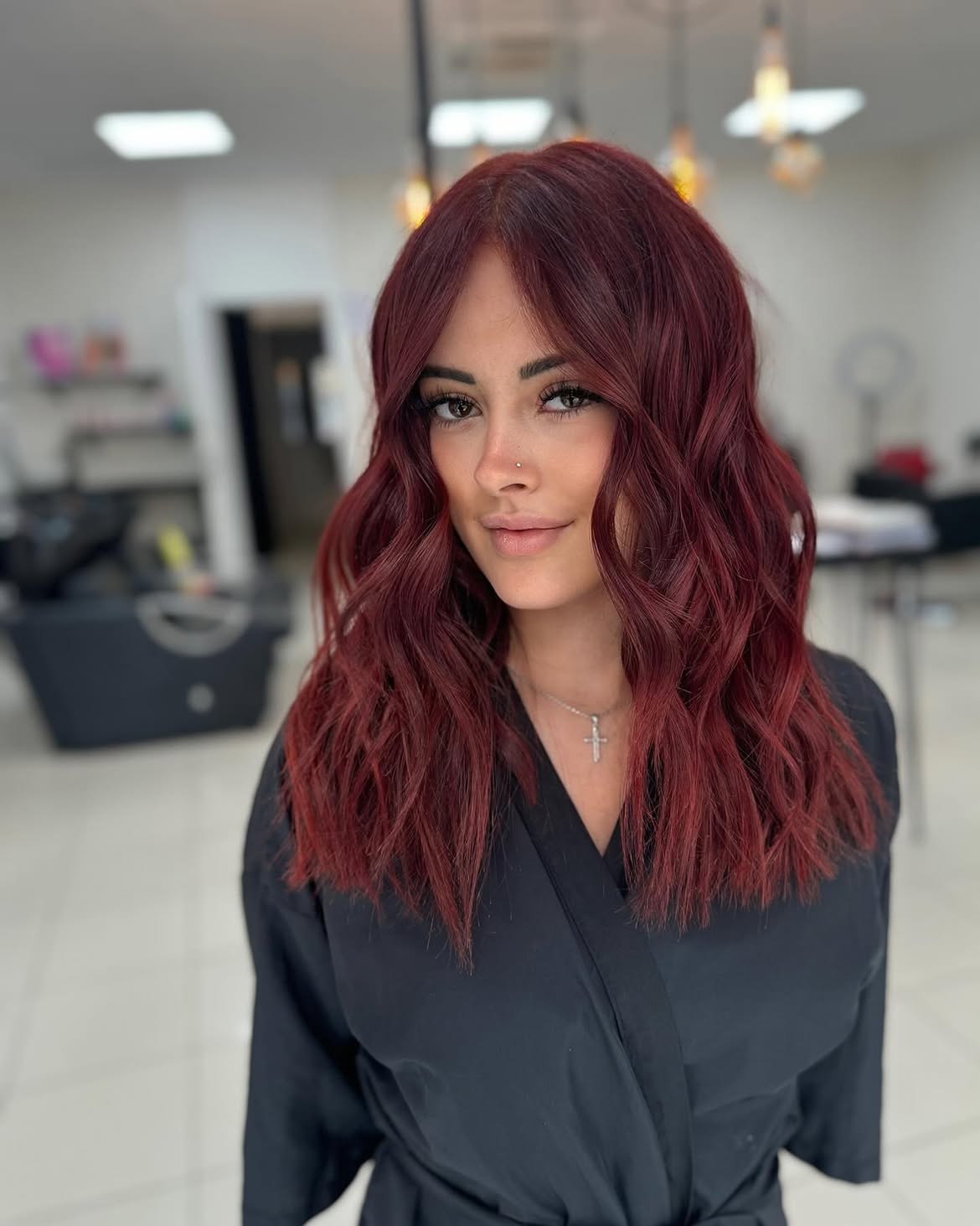 Rich Cherry Cola Waves With Face Framing