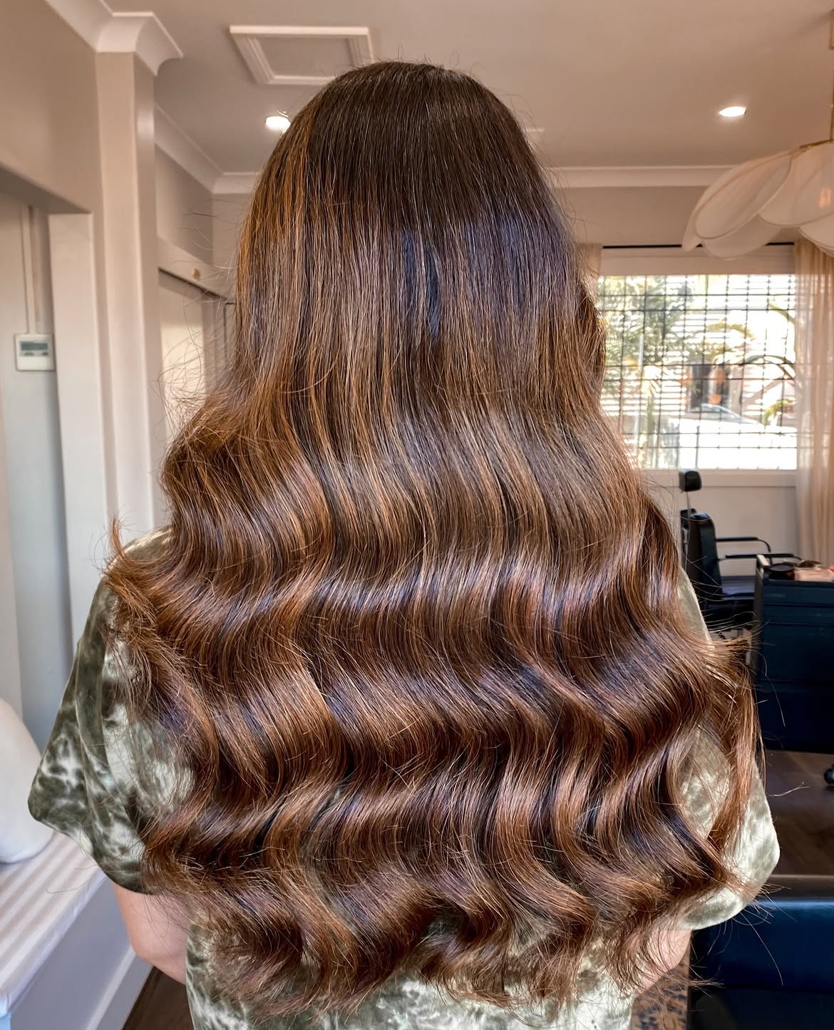 Rich Chestnut Waves With Subtle Caramel Balayage