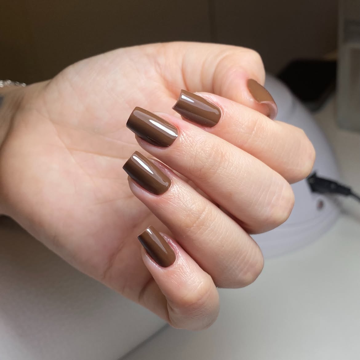 Rich Chocolate Brown Glossy Square Nails