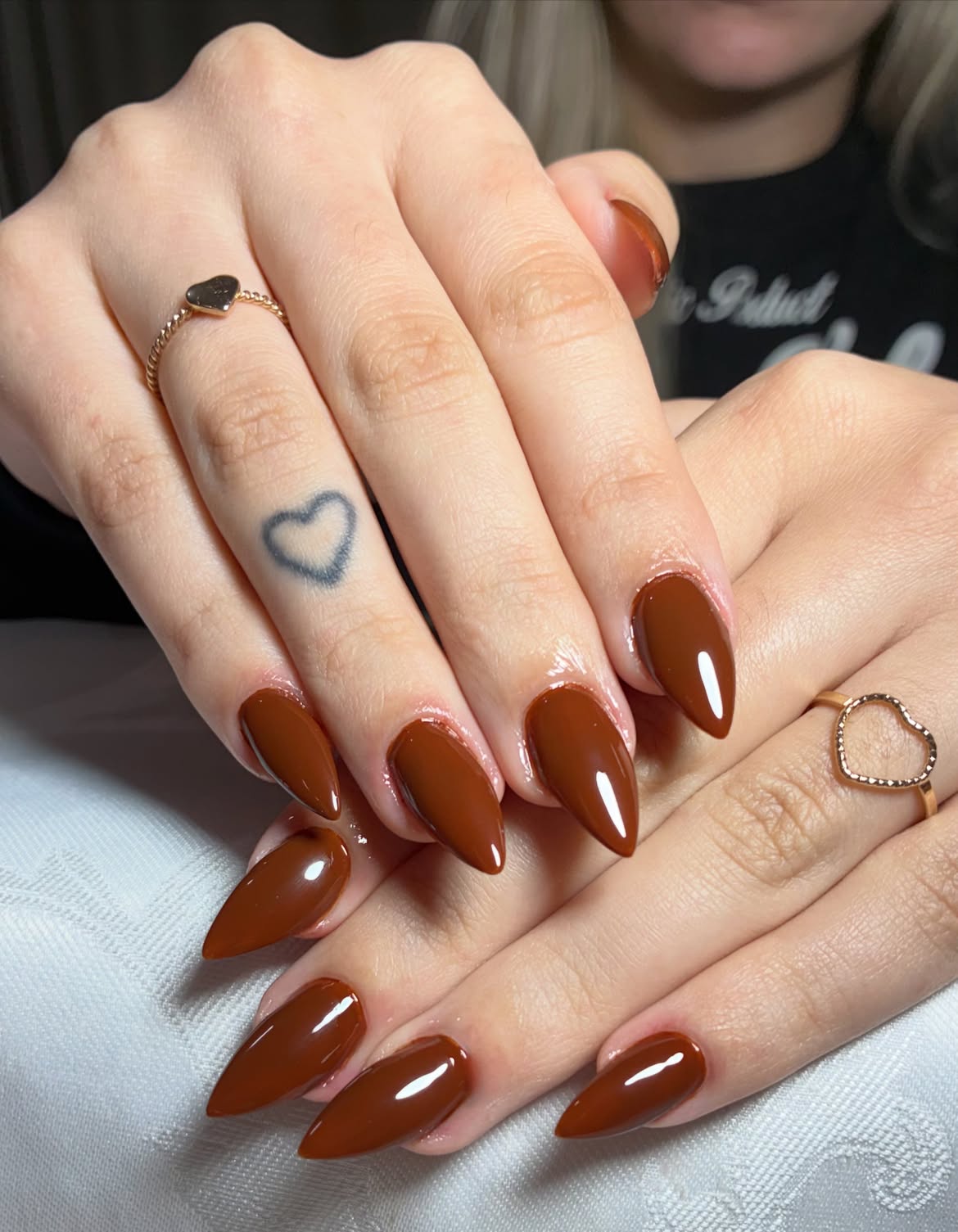 Rich Chocolate Brown Glossy Stiletto Nails