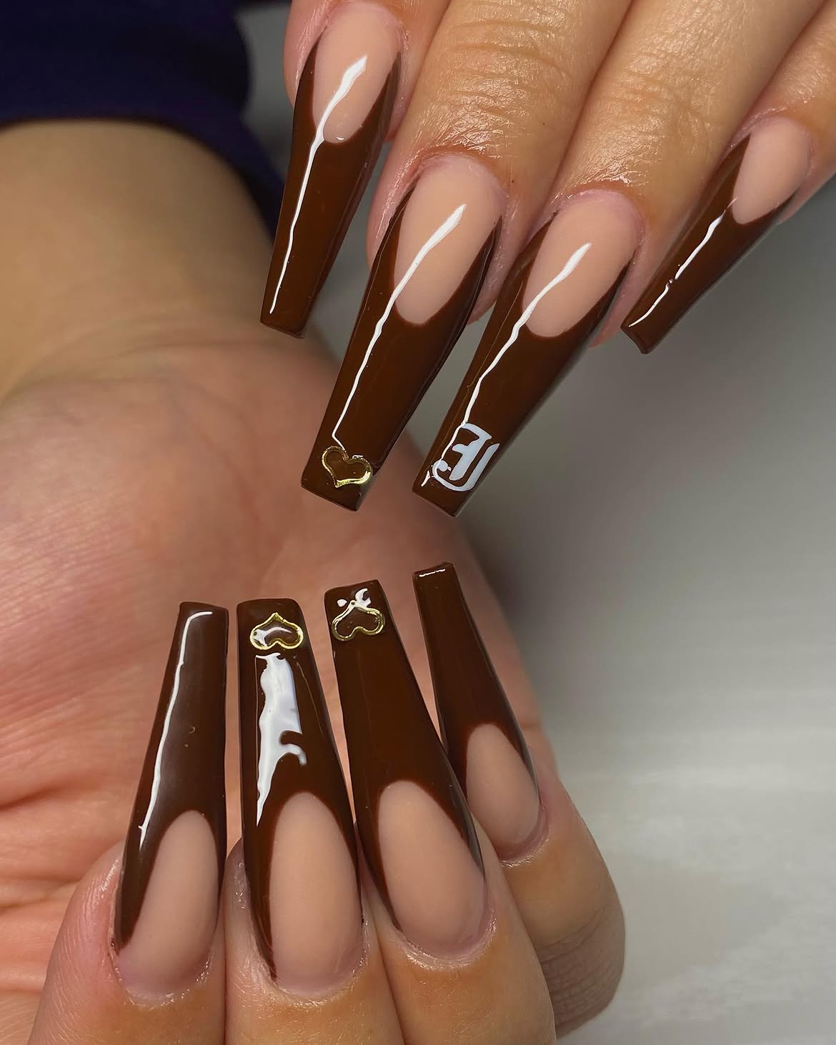 Rich Chocolate French Tip Coffin Nails