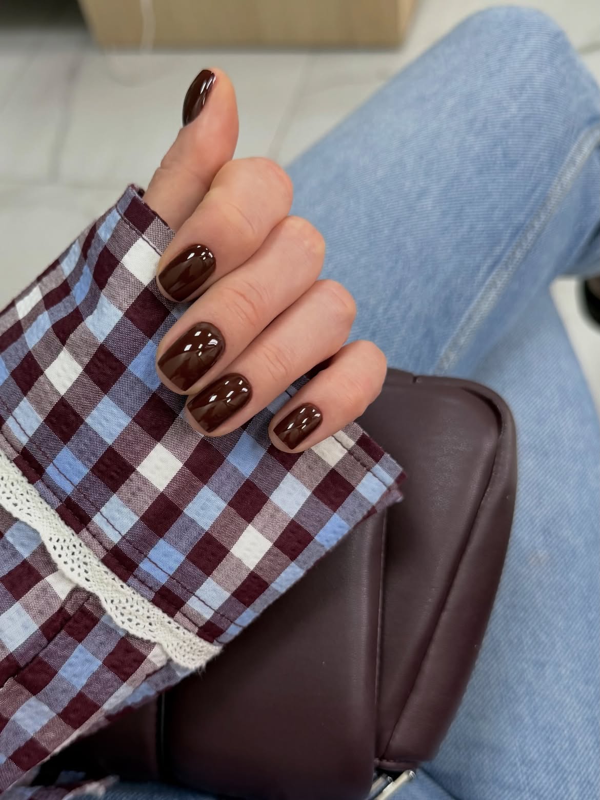 Rich Chocolate Glossy Short Square Nails