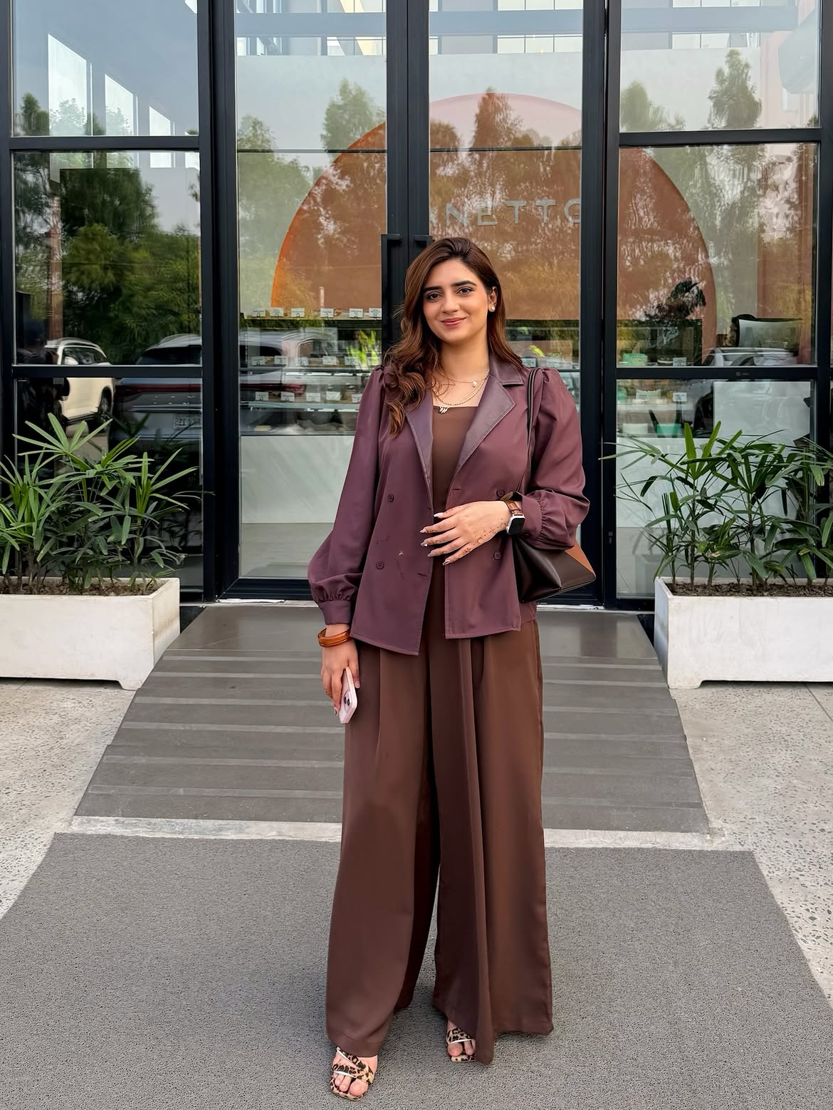 Rich Chocolate Jumpsuit With Plum Blazer