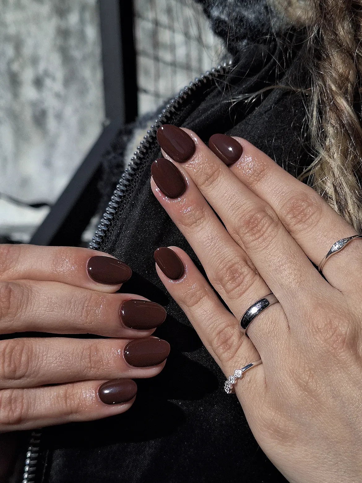 Rich Chocolate Oval Glossy Fall Nails