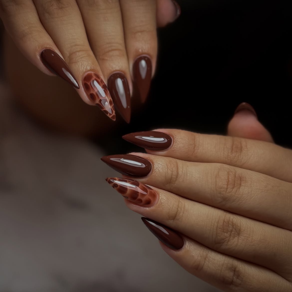 Rich Chocolate Stiletto Snake Print Accent