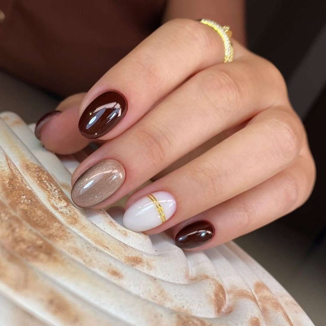 Rich Coffee and Cream Oval Nails