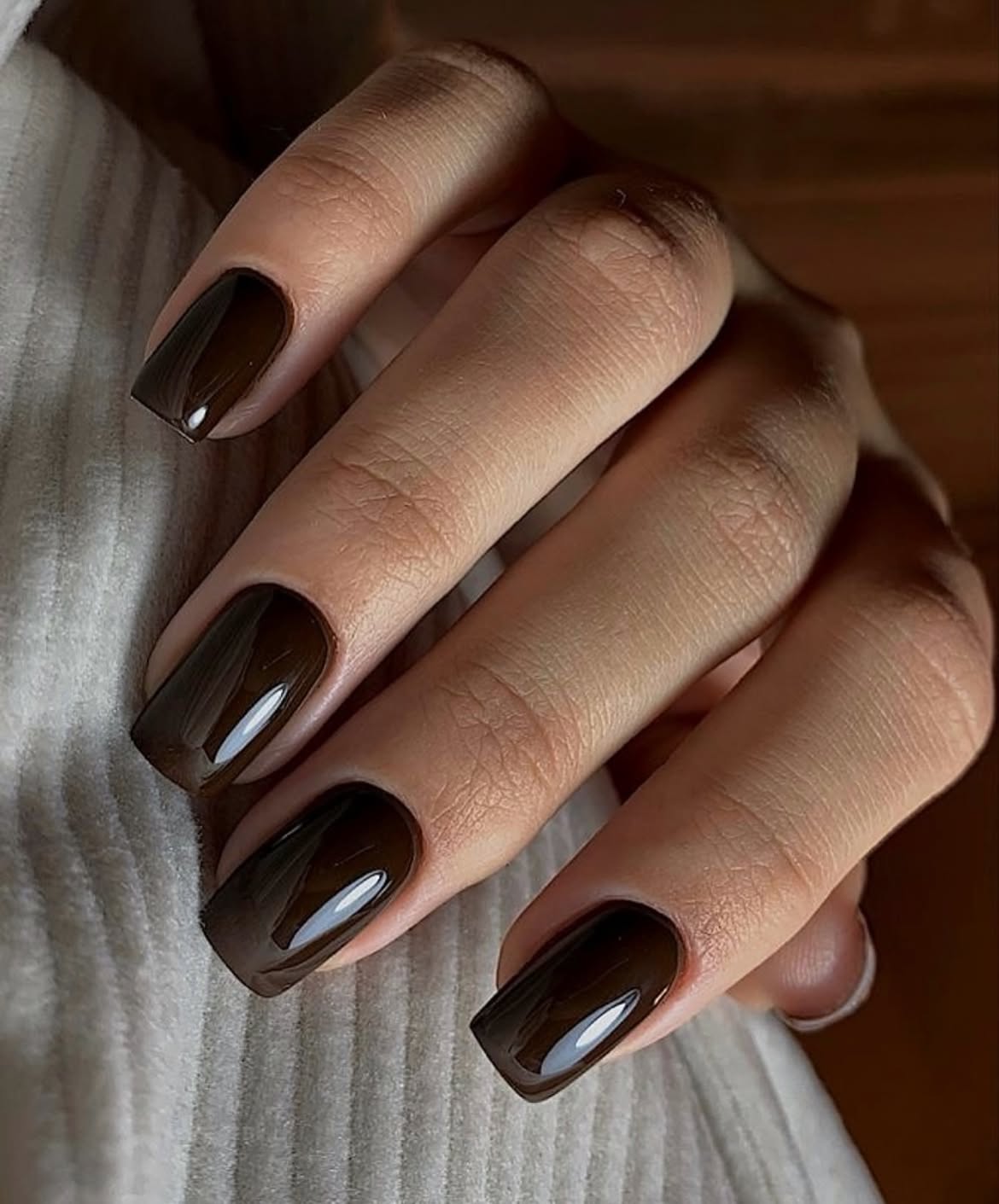 Rich Dark Chocolate Glossy Square Nails